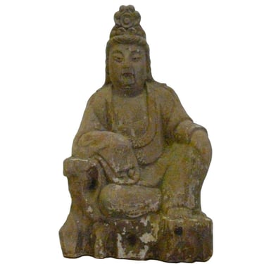 Chinese Rustic Distressed Finish Wood Kwan Yin, Bodhisattva statue cs909E 