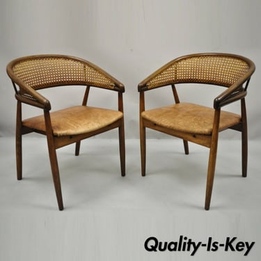 Mid Century Modern Cane James Mont King Cole Style Bentwood Arm Chairs - a Pair