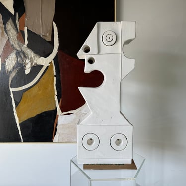 Large Modernist Art Cubist Plaster Abstract Female Sculpture 
