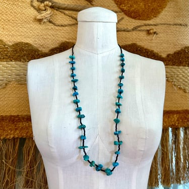 TURQUOISE NUGGET Necklace Strand | Black Cylinder Beads | Turquoise Beaded Strand | Raw Turquoise Stones | Southwestern Jewelry 