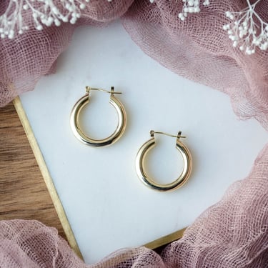 gold tube hoop earrings, big gold hoops, modern 18k gold drop earrings, gift for her 
