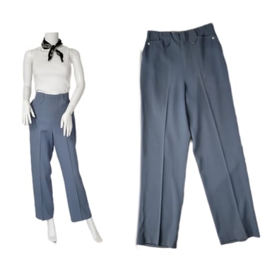 1940's Blue Gabardine High Waist Side Zip Western Pants I Sz Med 28