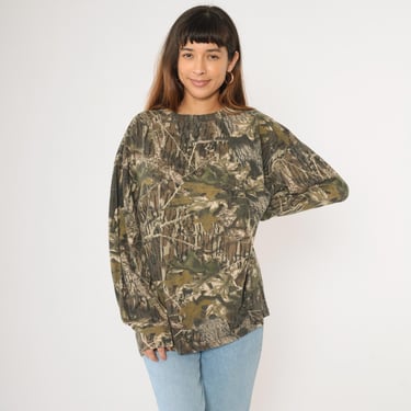 00s Hunting Camo Shirt Mossy Oak Break-Up TShirt Camouflage Shirt Brown Y2K Long sleeve Retro Tee Vintage Extra Large xl 