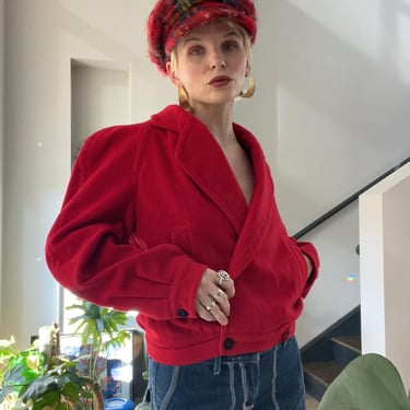 VTG 80s Red Liz Claiborne Wool Bomber Jacket 