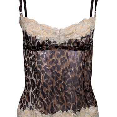 Dolce &amp; Gabbana - Tan &amp; Brown Leopard Print Lace Trim Tank Sz M