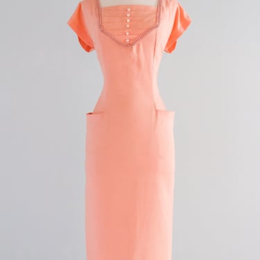 Charming 1950's Just Peachy Wiggle Dress / Sz M