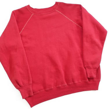 vintage sweatshirt / raglan sweatshirt / 1970s red raglan crew neck overstitched cotton sweatshirt Medium 
