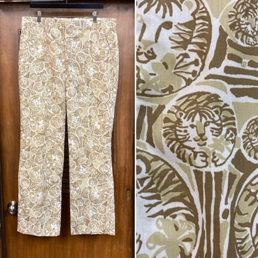 Vintage 1960’s w38 “Lilly Pulitzer” Mens Stuff Tiger Pop Art Mod Pants, 60’s Vintage Clothing 