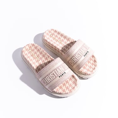 CHRISTIAN DIOR Pink Houndstooth Slides (Sz. 36)