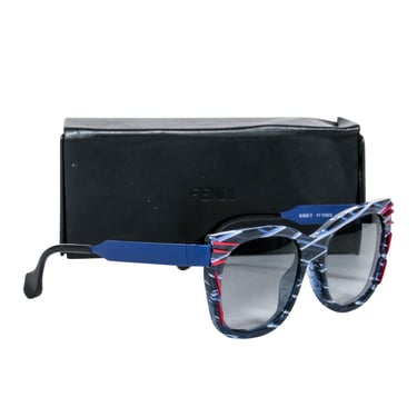 Fendi - Blue &amp; White Print Square Sunglasses