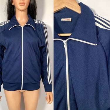 Vintage 70s Unisex Navy Blue Track Jacket With Pockets Size M 