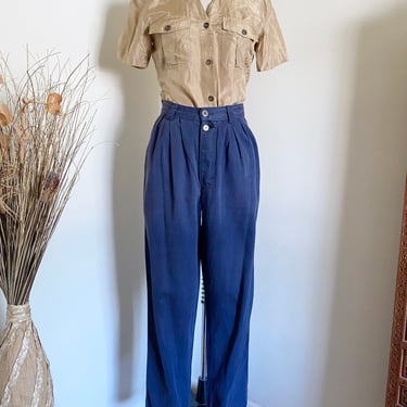 90's Vintage Calvin Klein Blue Cotton Trousers, 27