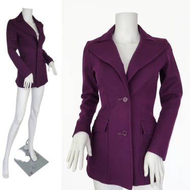 1970's Purple Poly Wide Collar Blazer I Suit Coat I Jacket I Sz Sm I The Outsider I Happy Legs 