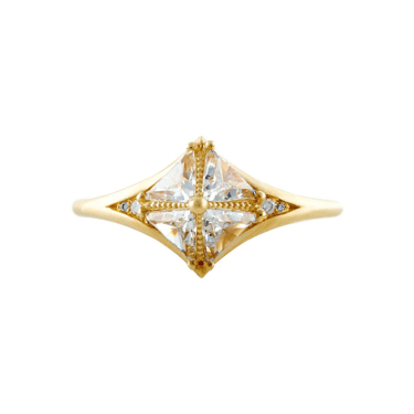 Detailed Star Engagement Ring with Triangle Diamonds - ARTËMER Trunk Show