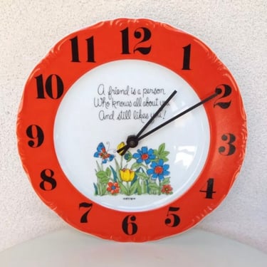 Vintage ceramic plate wall clock Friends theme by Welby Clocks 