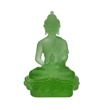Crystal Glass Pate-de-Verre Green Gautama Amitabha Shakyamuni Statue ws2095E 