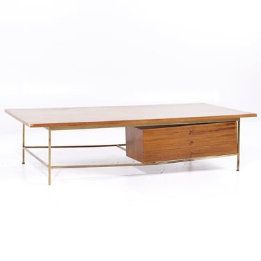 Paul McCobb for Calvin Mid Century Bleached Mahogany and Brass Coffee Table - mcm 