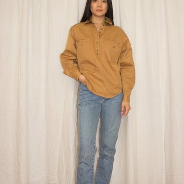 1980s Together! British Tan Polished Cotton Pullover Shirt 