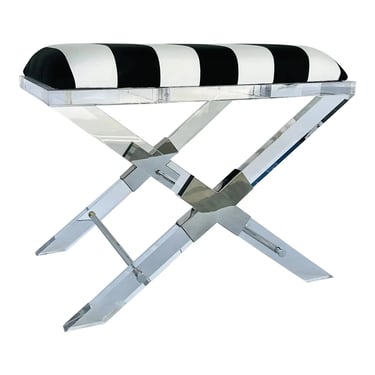 Port 68 Modern Black and White Striped Crossing Lucite Bench