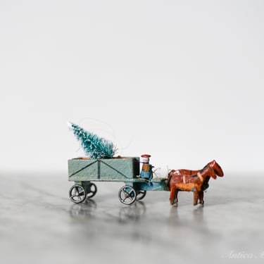 Vintage German Wooden Minature Horse Drawn Wagon 