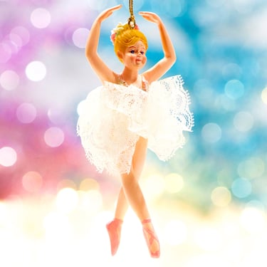 VINTAGE: 4.75" Ballerina Doll Ornament - Polysresin Ballerina - Dancing - SKU 