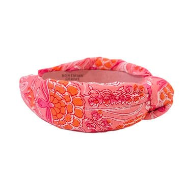 Pink and Orange Floral Block Print Headband