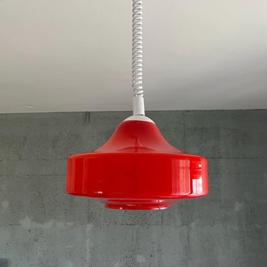 Mid Century Opalin Glass pendant / 70's  lamp / Vintage Space Age ceiling lamp / Vintage  ceiling / Red glass / 