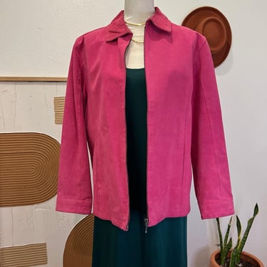 Chico's 90s Pink Perfectly Worn in 100% Genuine Leather Zip Up Jacket - M 