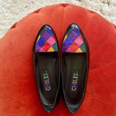 80s Chillis colorblock Flats / Rainbow Shoes / 80s Shoes / Size 8.5/ 9 