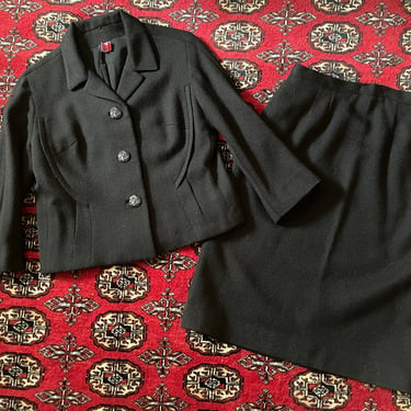 Vintage 1950’s Printzess black wool suit | mid century jacket & skirt set, M 
