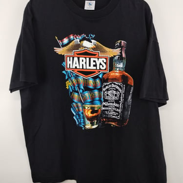 XL 90s Holoubek Harley Davidson Tshirt Harleys and Good Whiskey Both Get Better T-Shirt XLarge Cotton Black 1990s 2000s 