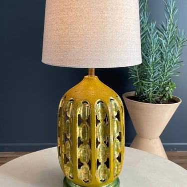 Mid-Century Modern Green Glazed Ceramic Table Lamps, c.1960’s 