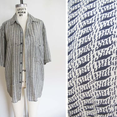 Vintage Oversized 90s Shirt - Silk Button Up XL - Geometric Shapes Patterned Collared Shirt - 90s Clothing - Artsy Unique Vintage Top 