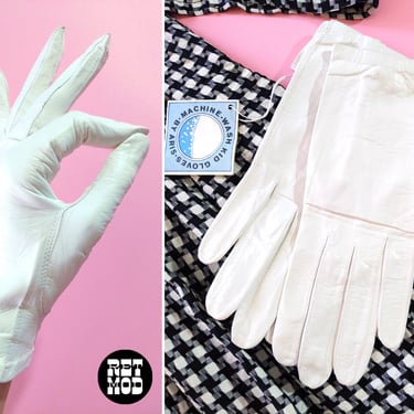DEADSTOCK Mod Vintage 50s 60s Soft White Kid Leather Gloves 