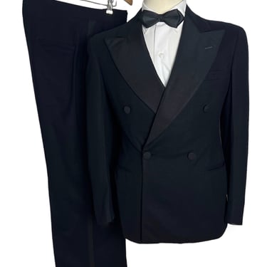 Vintage 1930s/1940s Double-Breasted Wool 2pc Tuxedo ~ 36 Short ~ Suit / Tux ~ Wedding ~ Art Deco ~ Button-Fly Pants ~ XS 