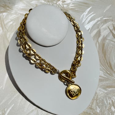 Brushed Gold Givenchy Coin Chain Necklace