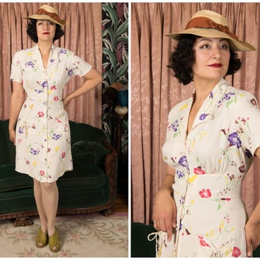1990s Does 40s Dress - Charming Vintage 90s Swing Revival Era Rayon Crepe Day Dress in Late 30s/Early 40s Inspired Style 