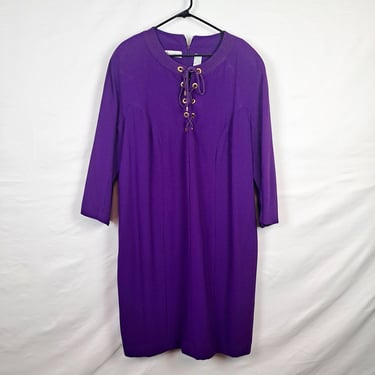 Vintage 90s Purple & Gold Long Sleeve Dress, Plus Size 