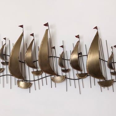 MCM brutalist sail boats regatta wall hanging sculpture 