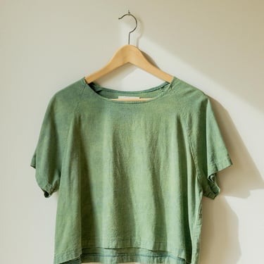 Green Silk Raglan, Plant Dyed Top, Boxy Crop Top Genderless Shirt 