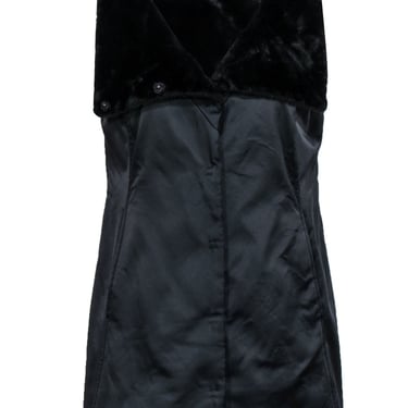 Eileen Fisher - Black Snap-Up Vest w/ Faux Fur Lining Sz S
