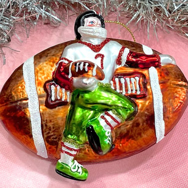 VINTAGE: Football Player Ornament - Hand Painted Ornament - Christmas 