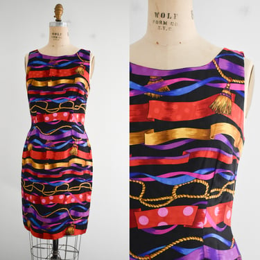 1990s Ribbon Stripes Silk Sheath Dress 