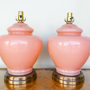 Pair of Coral Glass Lamps