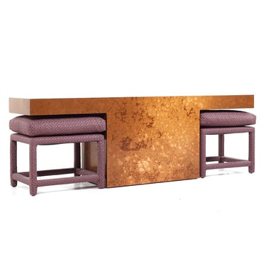 Thayer Coggin Mid Century Copper Console Table with Ottomans - mcm 