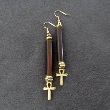 Bone and brass ankh earrings 