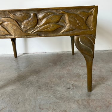 70's Sculptural Bronze Side Table With Leaf Pattern 