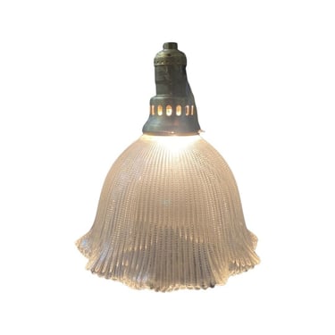 Bell Holophane Glass Shade with Brass Hanging Ceiling Pendant Light 