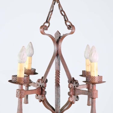 Arts &#038; Crafts 19th Century French 4 Arm Wrought Iron Chandelier