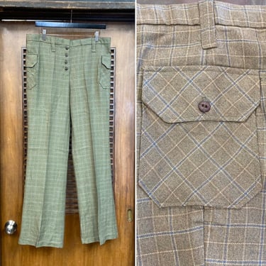 Vintage 1960’s w35 -Deadstock- Plaid Mod Disco Glam Pants Flare Trousers, 60’s Vintage Clothing 